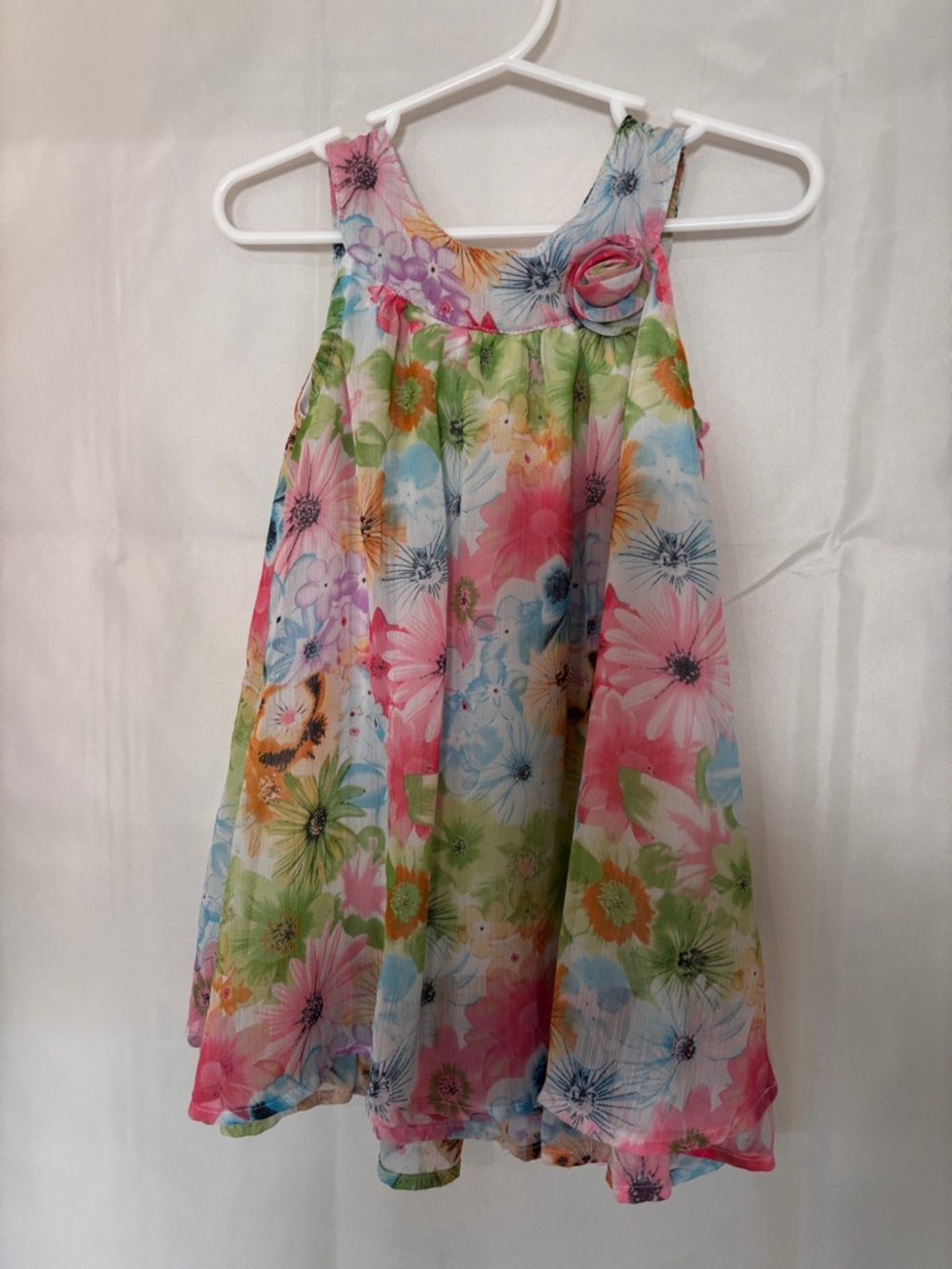 Blueberi Boulevard Floral Chiffon Tank Dress in Pink, Green & Blue